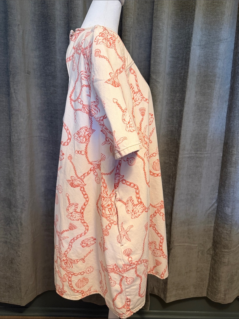Ganni Cream Mini Dress with Coral Rope & Shell Print - Picture 5 of 7